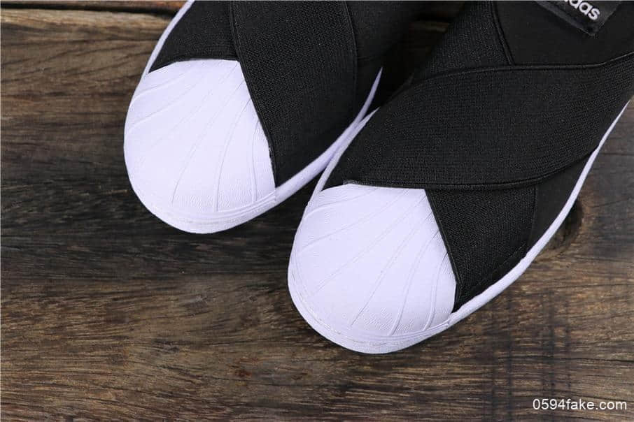 阿迪达斯Adidas SUPERSTAR SLIP ON W S贝壳头公司级交叉绑带黑白顶级版本外围可充正 货号：S81337
