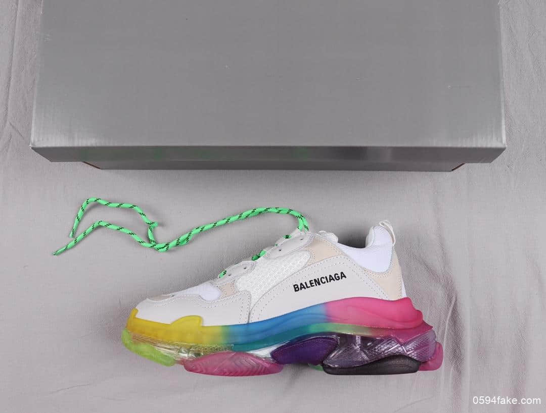 巴黎世家Balenciaga Triple S气垫老爹鞋彩虹官方纯原版本正确字体电绣 货号:541624W09E11895