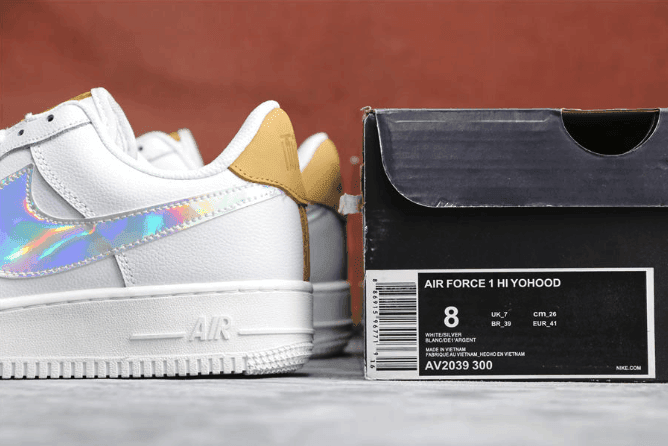 Nike Air Force 1 HI YOHOOD全白镭射棕 耐克公司级头层空军一号上海外滩限定日本黑牌 货号：AV2039-300