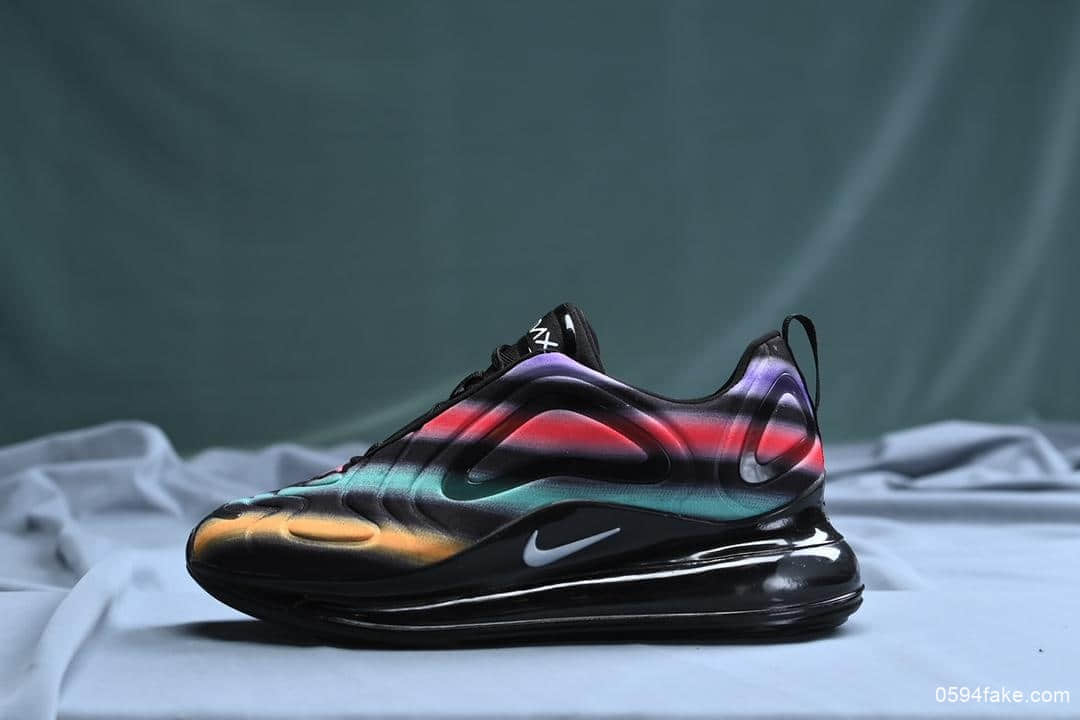 耐克Nike Air Max 720 Black Neon Streaks公司级版本太空大气垫前卫运动慢跑鞋黑极光彩虹条天眼气垫 货号:AO2924-023