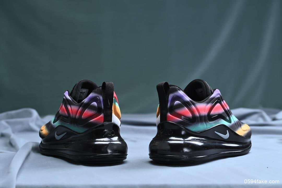 耐克Nike Air Max 720 Black Neon Streaks公司级版本太空大气垫前卫运动慢跑鞋黑极光彩虹条天眼气垫 货号:AO2924-023