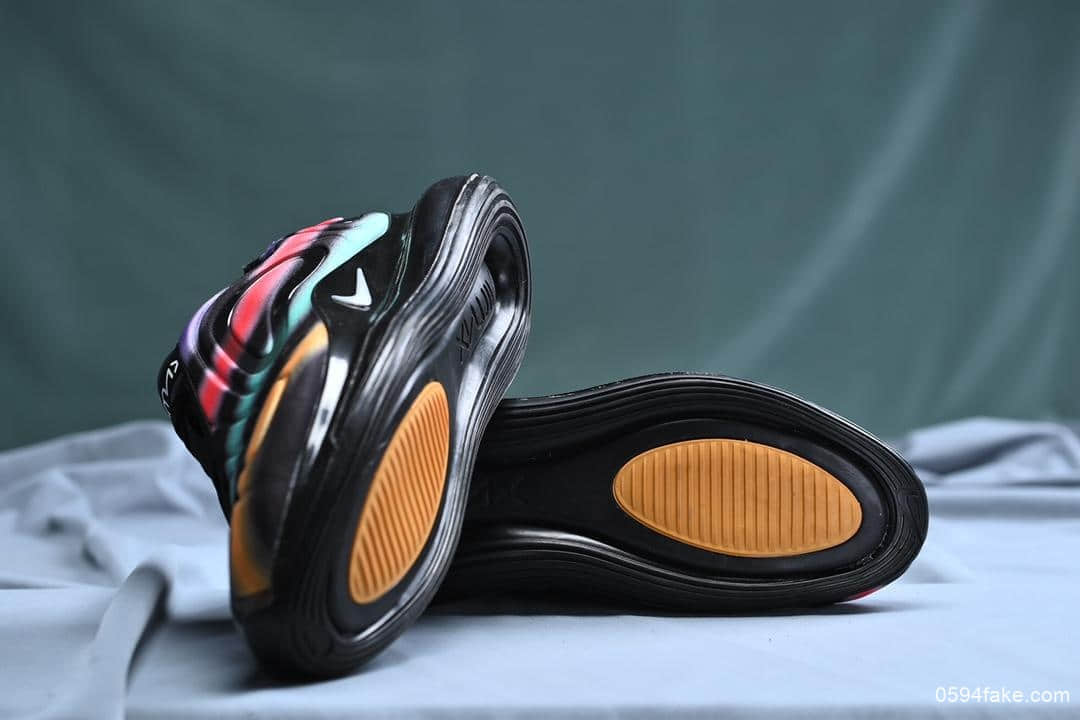 耐克Nike Air Max 720 Black Neon Streaks公司级版本太空大气垫前卫运动慢跑鞋黑极光彩虹条天眼气垫 货号:AO2924-023