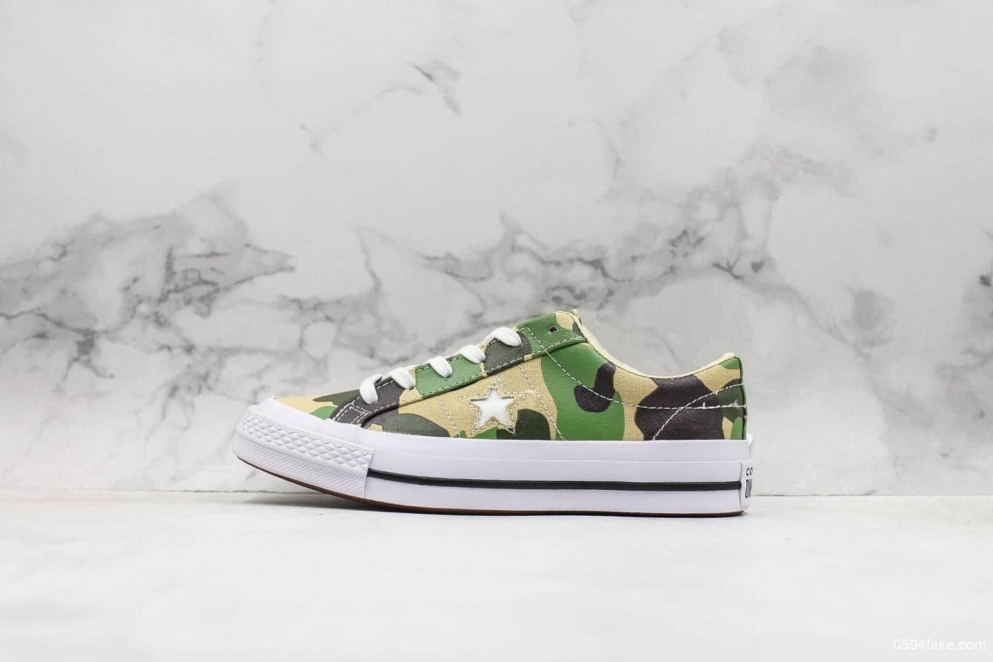 匡威Converse One Star杰克一星木村系列低帮迷彩军绿真标带半码复古硫化板鞋全新黑盒新标 货号:165027C