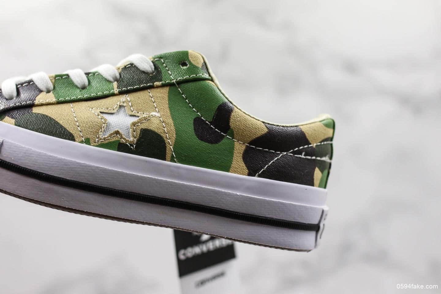 匡威Converse One Star杰克一星木村系列低帮迷彩军绿真标带半码复古硫化板鞋全新黑盒新标 货号:165027C