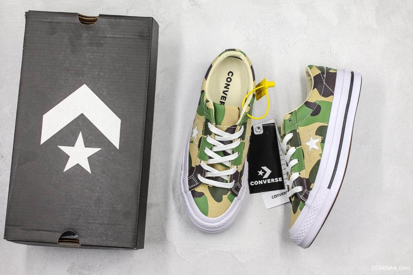 匡威Converse One Star杰克一星木村系列低帮迷彩军绿真标带半码复古硫化板鞋全新黑盒新标 货号:165027C