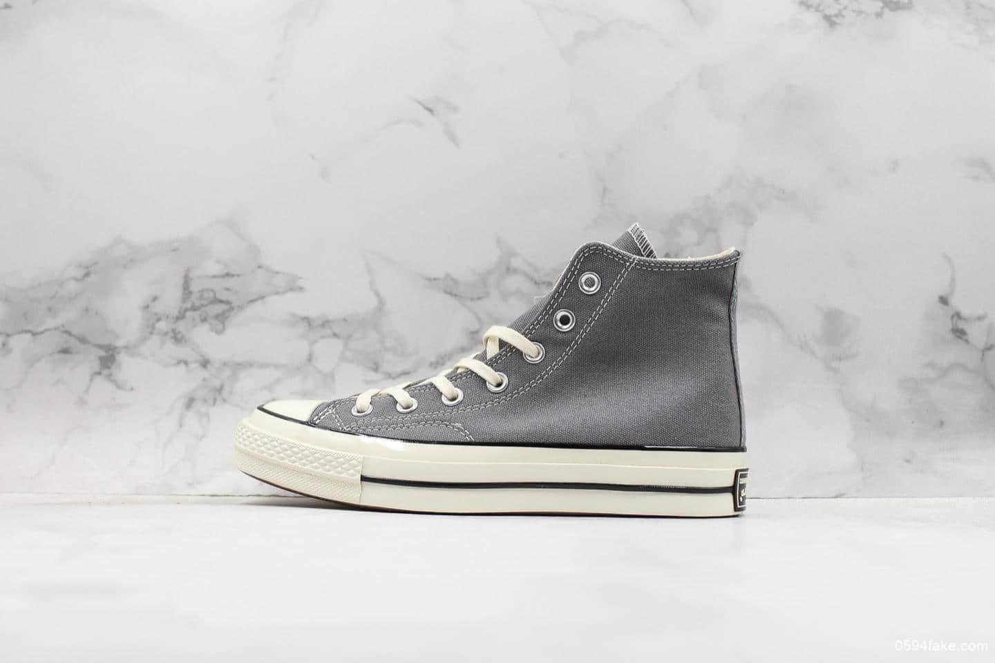 匡威Converse Chuck 70高帮水泥灰1970s帆布鞋公司级带半码 硫化蓝底立体三星标 货号：164946C