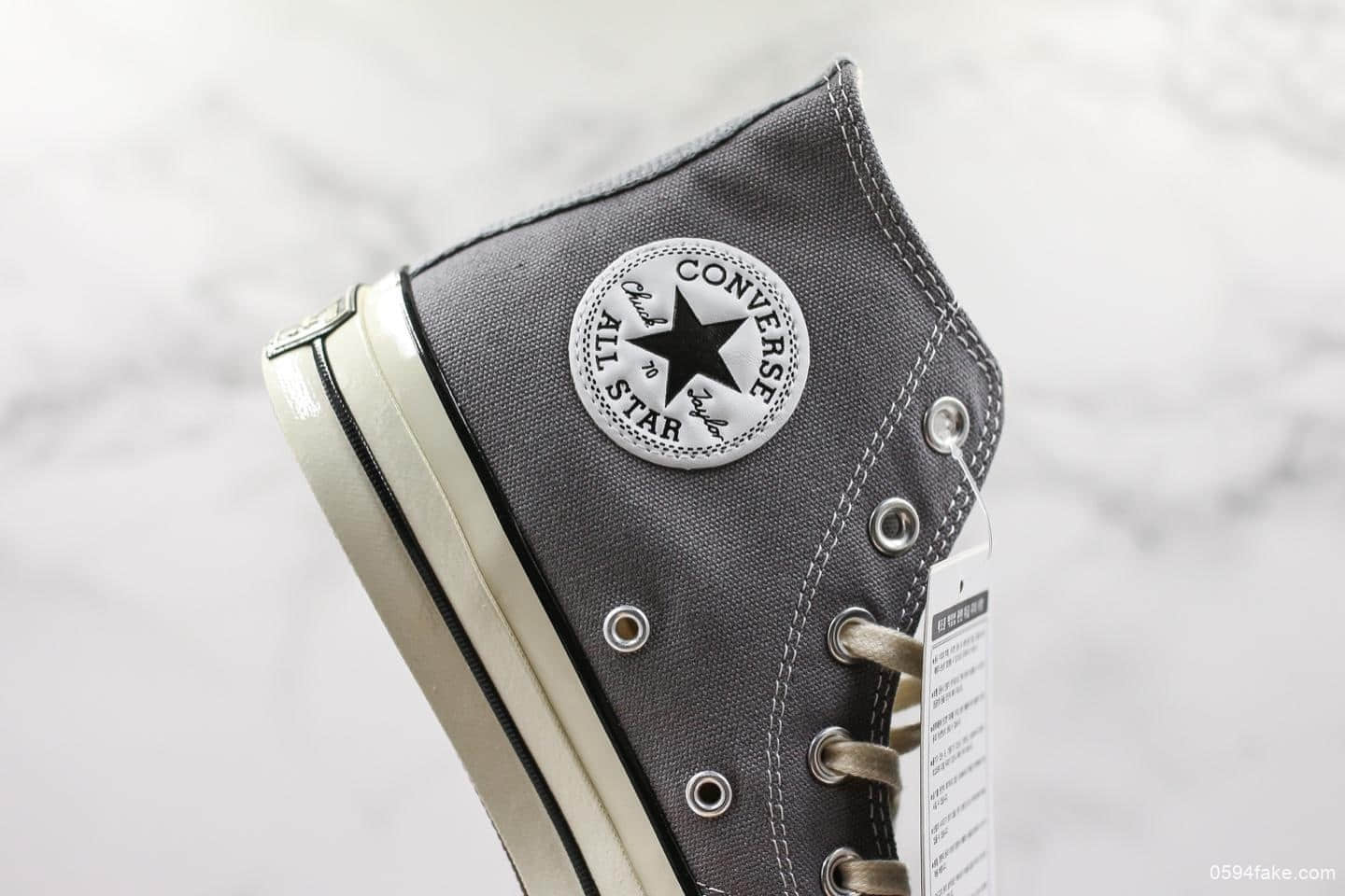 匡威Converse Chuck 70高帮水泥灰1970s帆布鞋公司级带半码 硫化蓝底立体三星标 货号：164946C