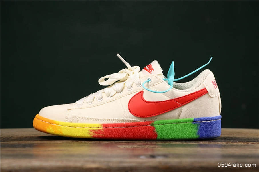 耐克Nike Blazer Bruin Low QS彩虹底米白纯原版本内置Zoom气垫低帮开拓者休闲板鞋 货号:AA1057-106