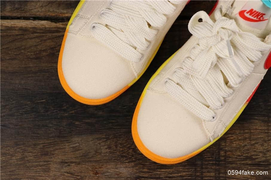 耐克Nike Blazer Bruin Low QS彩虹底米白纯原版本内置Zoom气垫低帮开拓者休闲板鞋 货号:AA1057-106