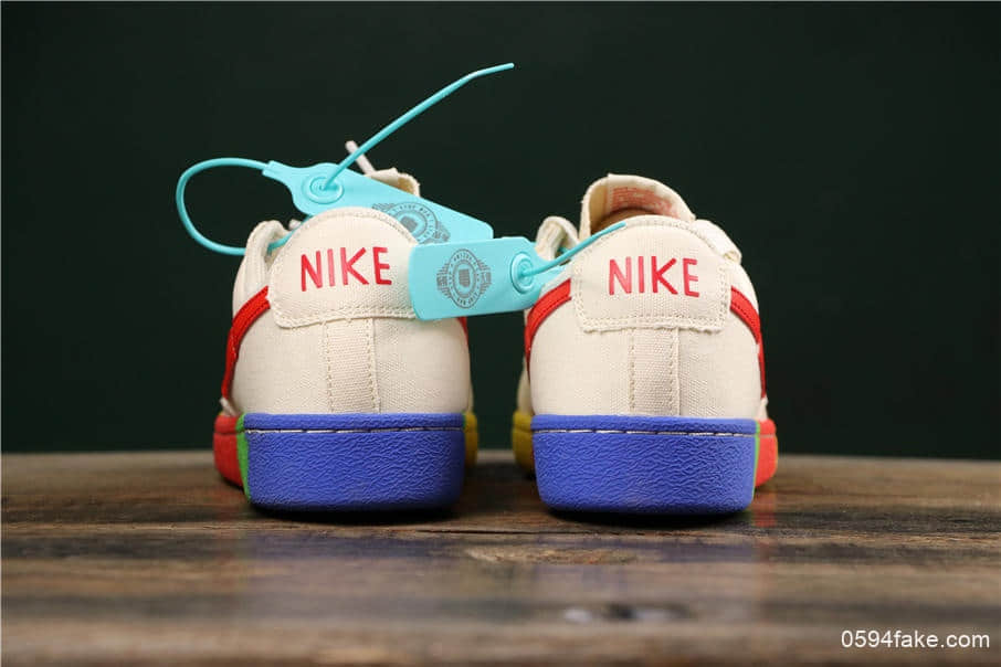 耐克Nike Blazer Bruin Low QS彩虹底米白纯原版本内置Zoom气垫低帮开拓者休闲板鞋 货号:AA1057-106