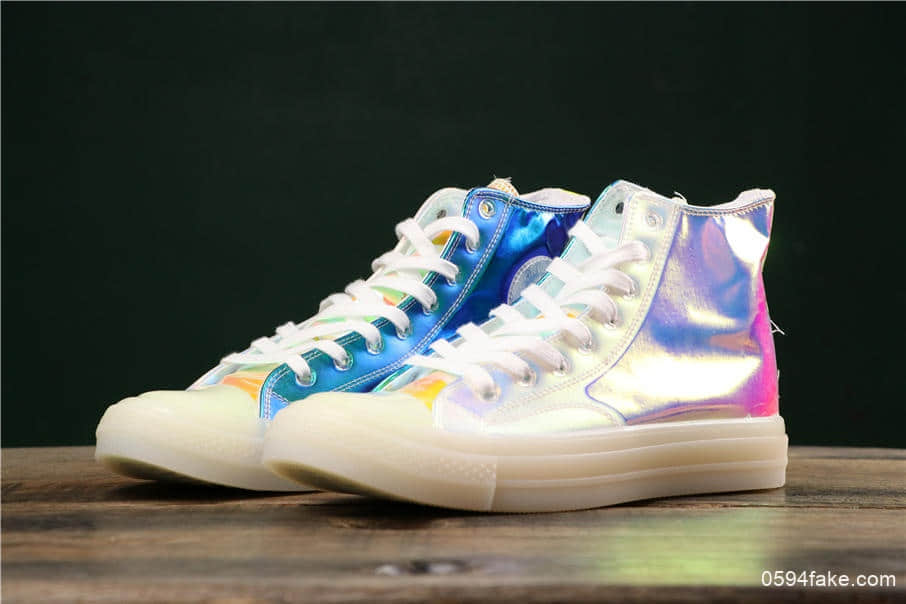 匡威Converse Chuck 70 Translucent Midsole High真标品质经典改良冷硫技术高帮帆布百搭板鞋多彩镜皮面镭射炫彩 货号：163786C