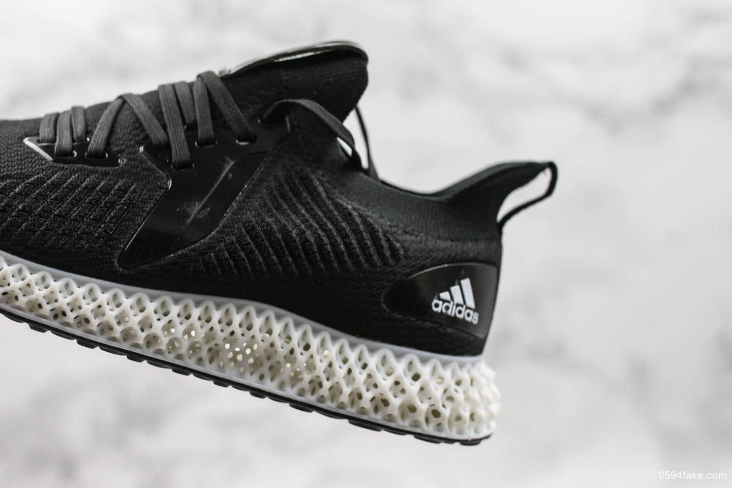 阿迪达斯adidas Alphaedge 4D 2.0 Future M纯原版本4D打印技术阿尔法针织呼吸面套脚休闲运动慢跑鞋黑压纹白底 货号:EF3462