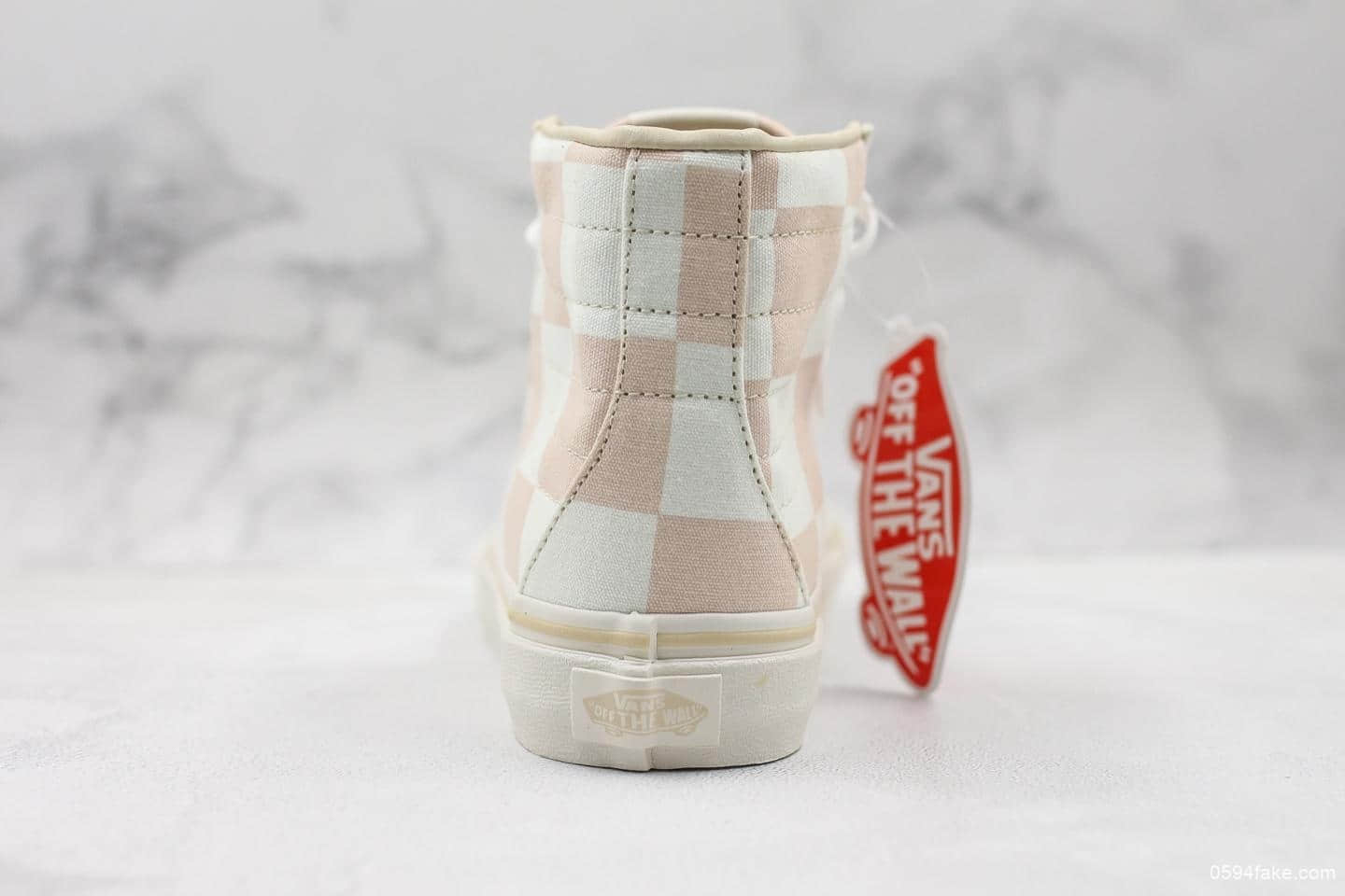 万斯Vans Sk8-Hi真标硫化复古大棋盘格高帮帆布鞋滑板鞋小红书爆款淡粉色