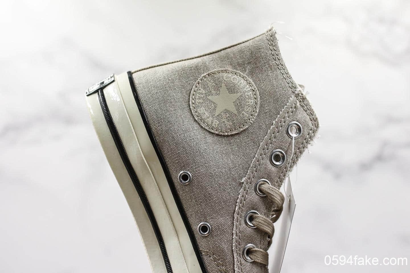 匡威Converse Chuck Taylor All Star真标硫化蓝底工艺原楦开发版原标原盒正确PU蓝底草木灰高帮帆布鞋 货号：164595C