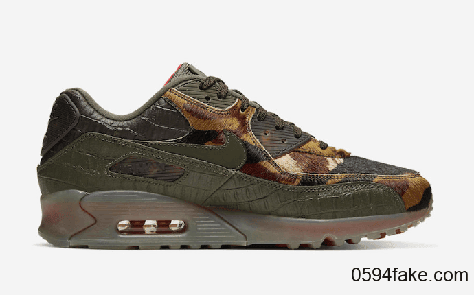 仿鳄鱼皮+虎皮鞋面!这双Nike Air Max 90也太狂野不羁了吧! 货号:CU0675-300
