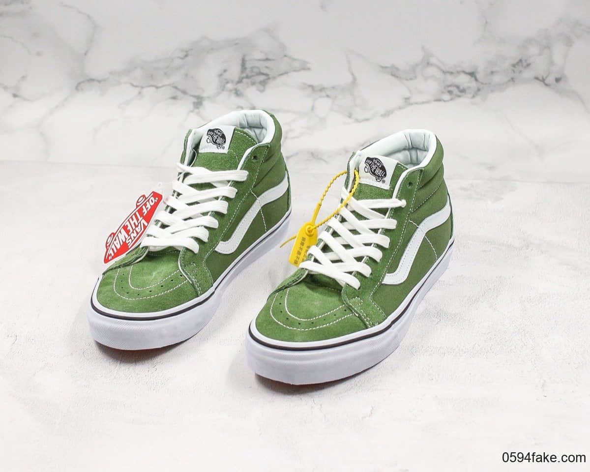 万斯中帮板鞋麂皮翻毛拼接男女休闲鞋芥末绿公司级带半码小红书ins爆款原厂硫化工艺