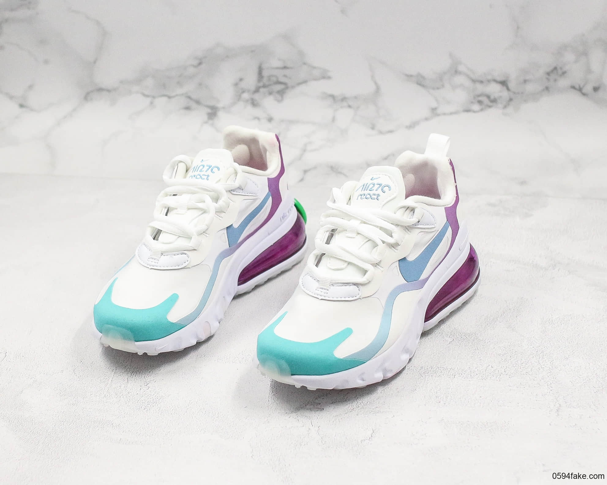 耐克Nike Air Max 270 React 机能气垫跑步鞋黑粉白公司级带半码原盒原标高频网纱 货号：AO6174-101