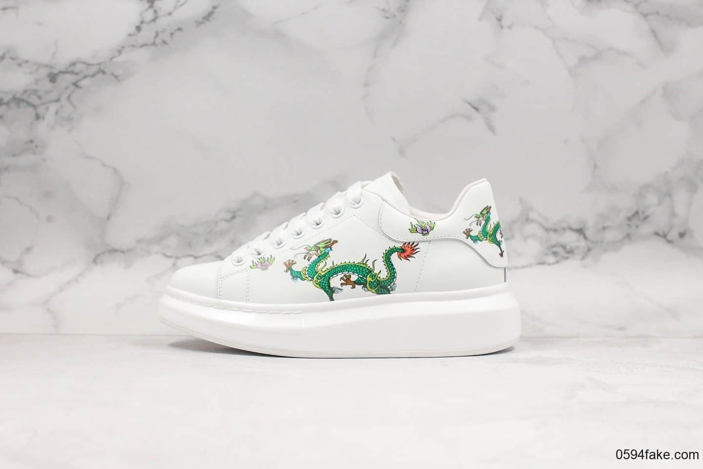 麦昆Alexander McQueen最新5D彩印2019年新款龙纹配色官网同步发售原版开模TPU防滑大底丝绸亚光牛皮