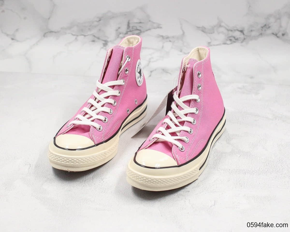 匡威Converse 1970s公司级版本19年第二季度全新鞋楦打造双围条蓝底硫化工艺粉色高帮帆布鞋 货号：164947C