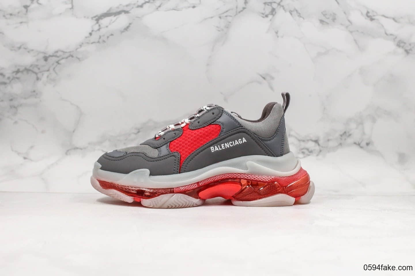 巴黎世家Balenciaga Triple S纯原版本气垫老爹鞋灰红全新配色正确侧边TPU透气孔TPU软底原档案数据开发