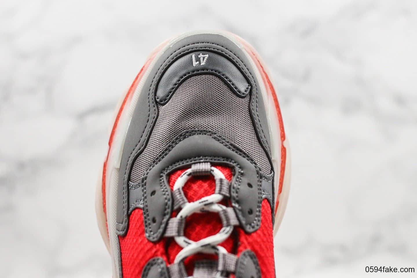 巴黎世家Balenciaga Triple S纯原版本气垫老爹鞋灰红全新配色正确侧边TPU透气孔TPU软底原档案数据开发