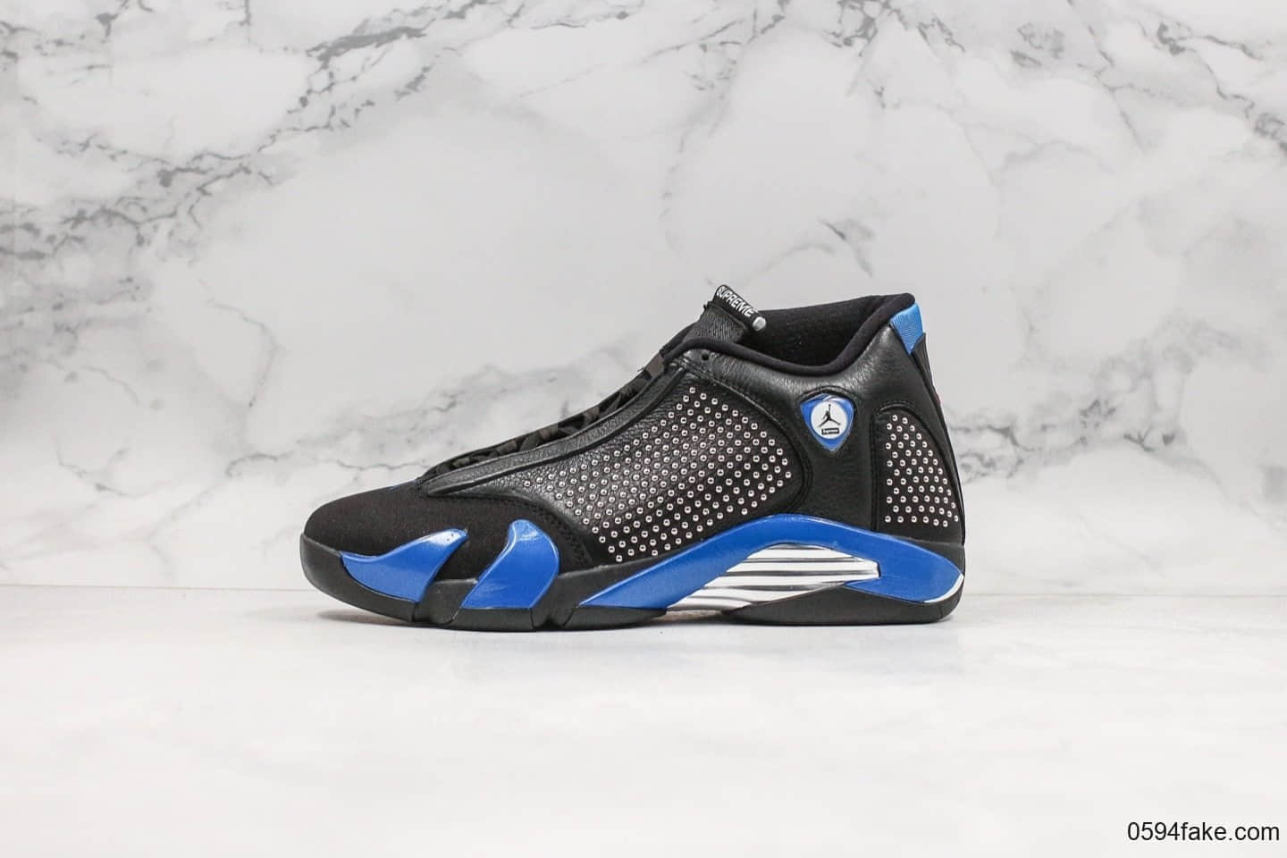 乔丹Air Jordan 14 x Supreme纯原版本联名款AJ14皇家蓝配色法拉利车标型原档案数据开发打造 货号：BV7630-004