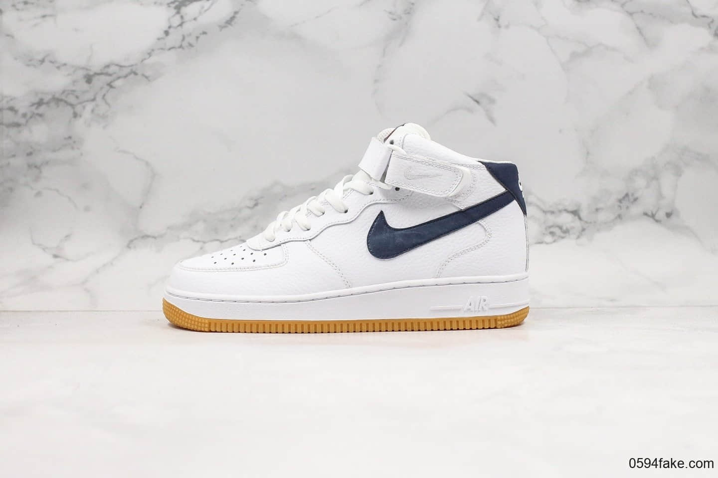 耐克Nike Air Force1 Mid纯原版本高帮空军一号海外发售款深蓝白生胶色内置solo气垫原鞋开模原材打造 货号:CI0058-100