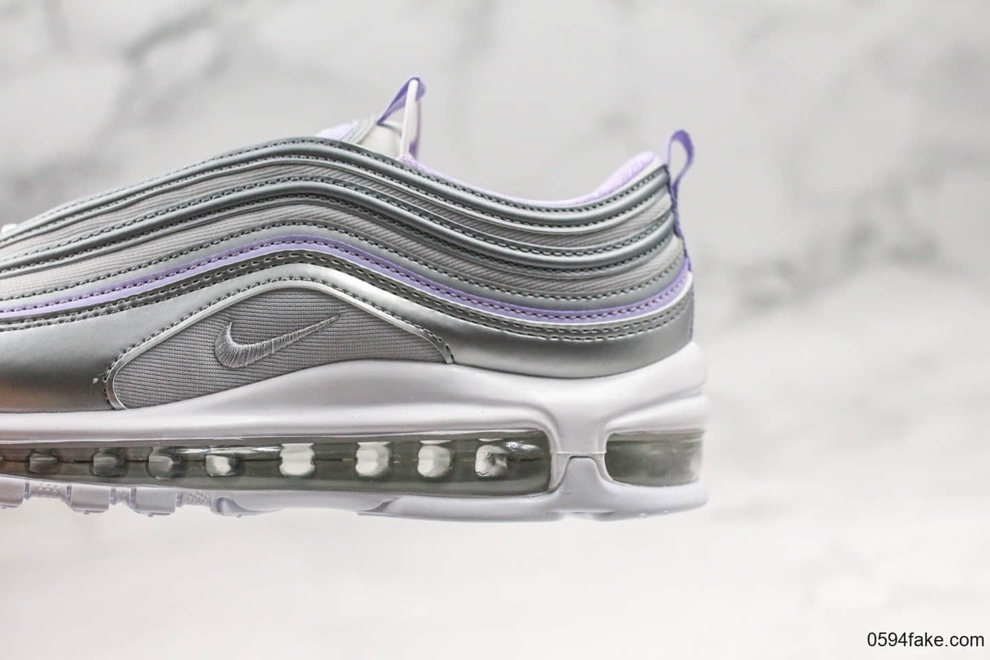 耐克Nike Air Max 97纯原版本复古子弹气垫鞋Max97银紫配色内置真实气垫原楦头原纸板打造 货号：CQ4806-015