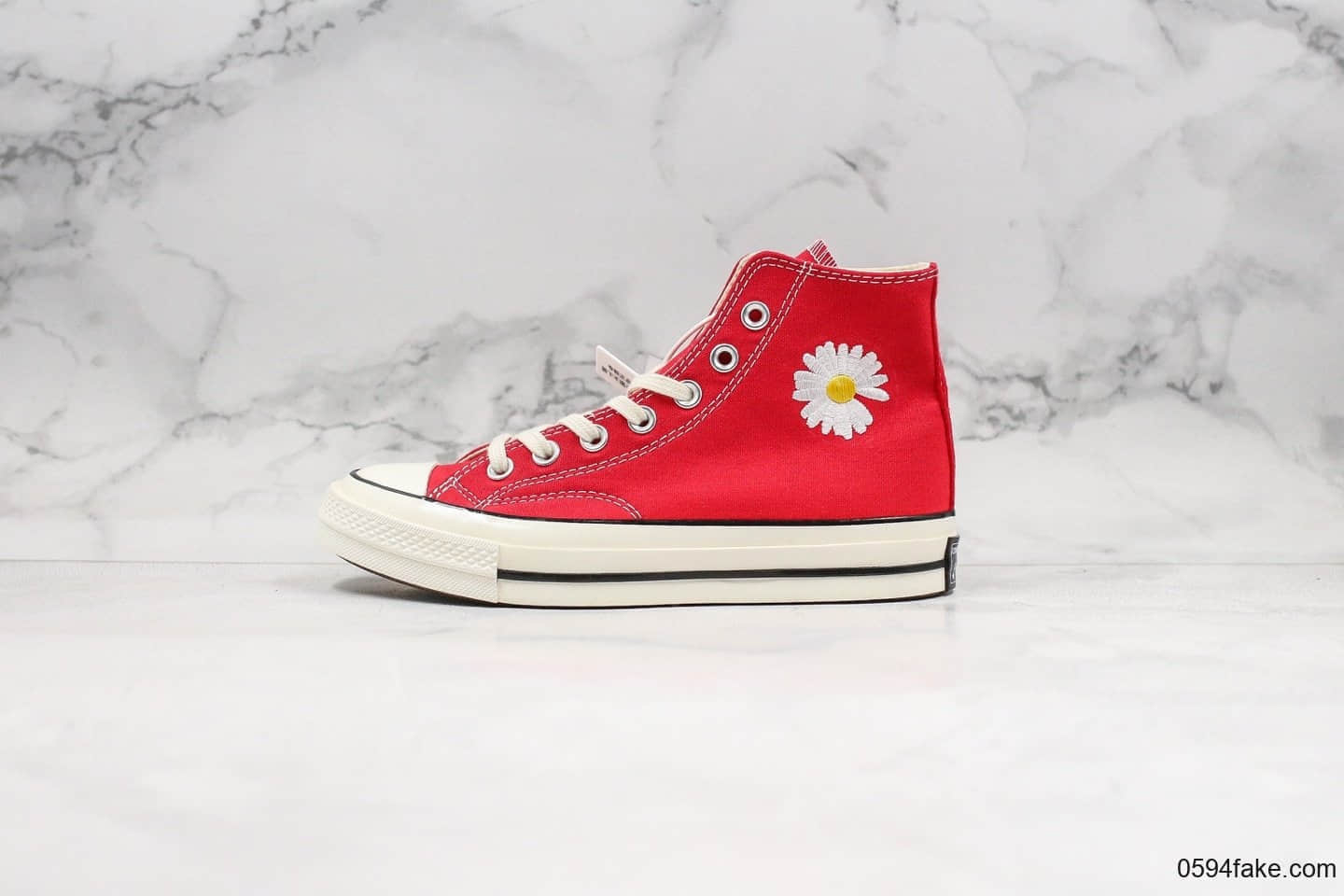 匡威Converse x PEACEMINUSONE公司级版本权志龙联名款小雏菊红色高帮帆布鞋原厂硫化大底正确硅蓝软中底