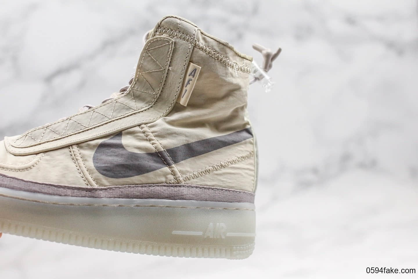 耐克Nike Air Force 1 Shell WMNS纯原版本高帮机能空军一号褶皱丝绸灰色原档案数据开发原盒原标 货号：BQ6096-002
