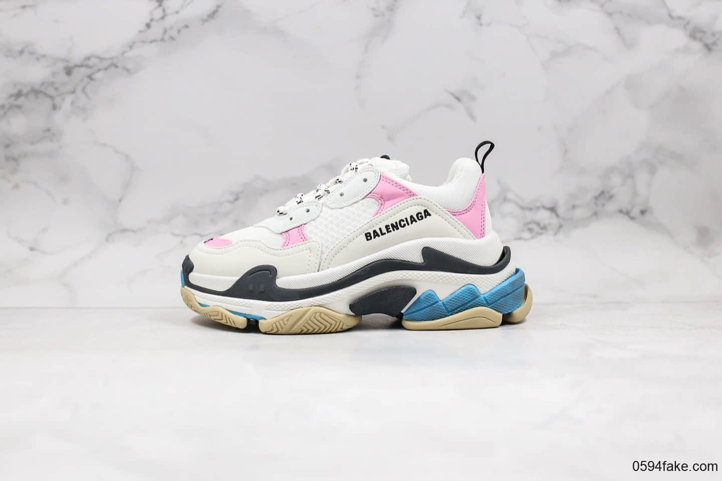 巴黎世家Balenciaga Triple S纯原版本复古老爹鞋白粉蓝色女神配色官方鞋盒鞋带