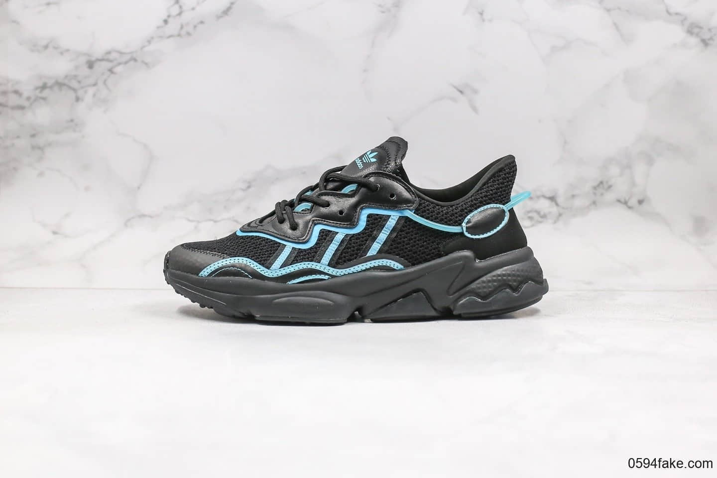 阿迪达斯Adidas Originals Ozweego纯原版本水管老爹鞋黑蓝色原楦头纸板打造3M反光条 货号:FV3593