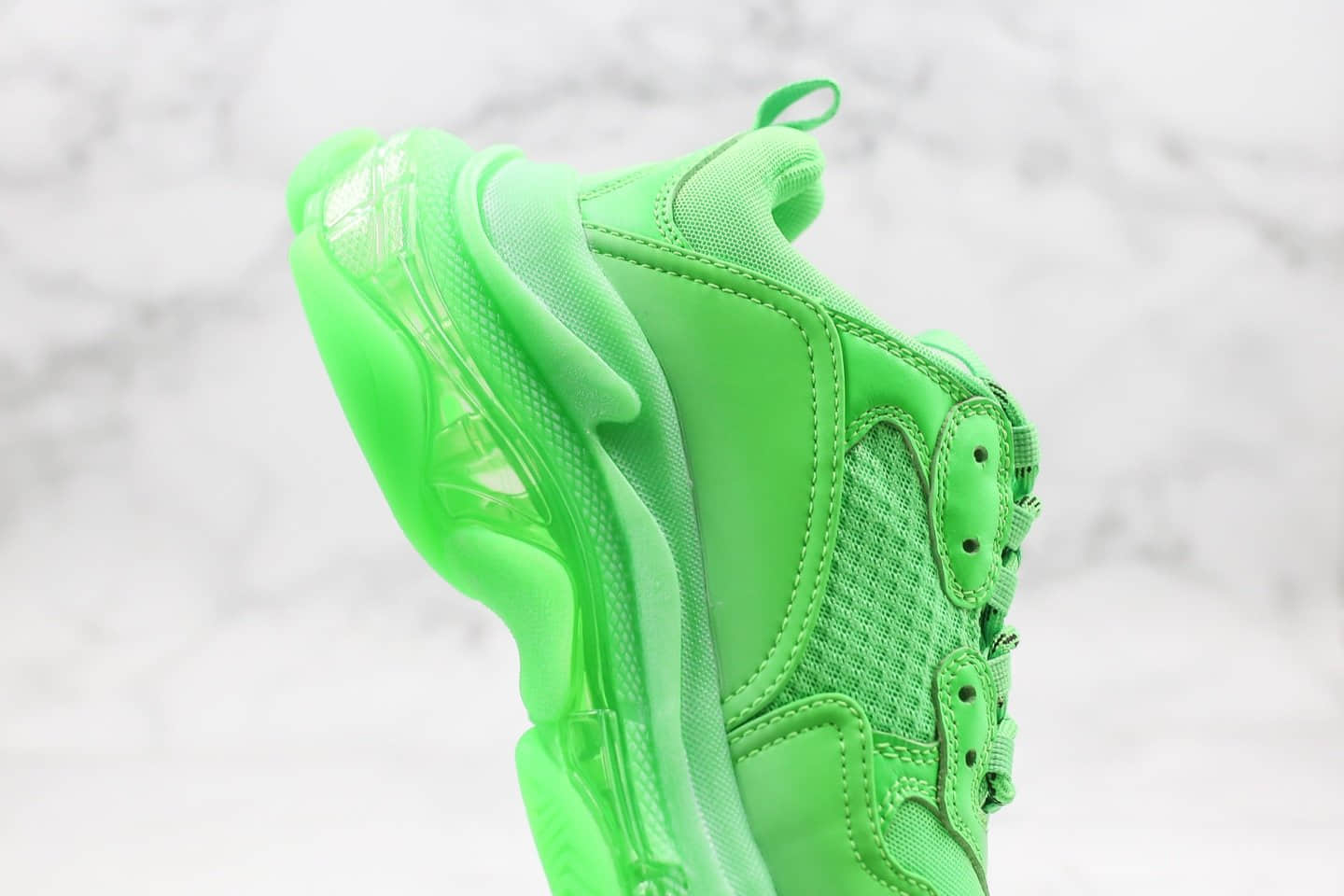 巴黎世家Balenciaga Triple S纯原版本复古老爹鞋荧光绿配色原厂进口头层皮料正确TPU组合大底正确电绣字体