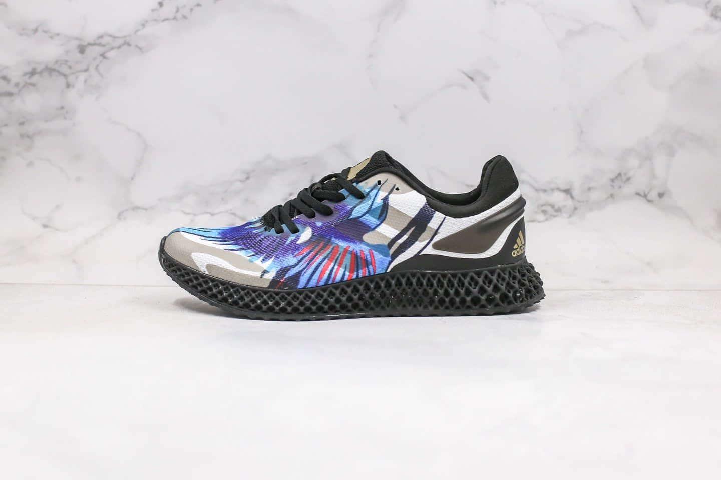 阿迪达斯Adidas Alphaedge 4D M纯原版本彩绘蓝黑色科技跑鞋原档案数据开发原楦头纸板打造 货号:FV5278