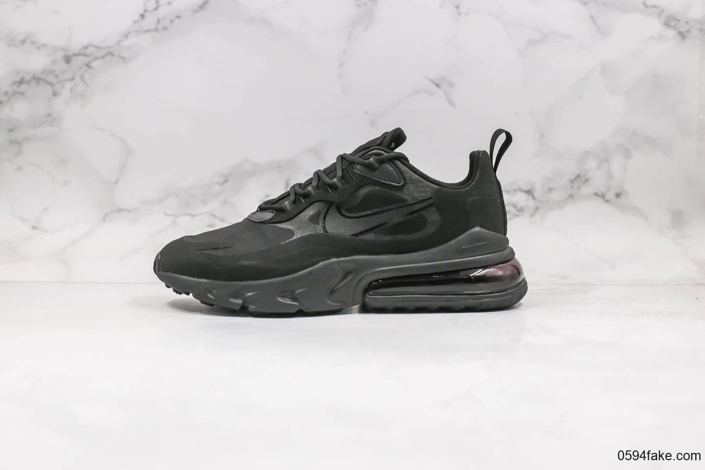 耐克Nike Air Max 270 React纯原版本气垫鞋纯黑内置芯片正确电绣工艺原楦头原纸板打造 货号:AO4971-003