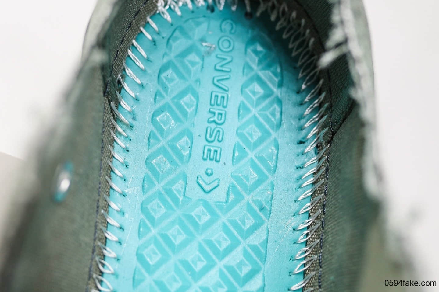 匡威Converse Chuck Taylor All Star公司级版本麻布做旧水洗磨边复古低帮板鞋草绿配色蓝底原标原盒 货号：164597C