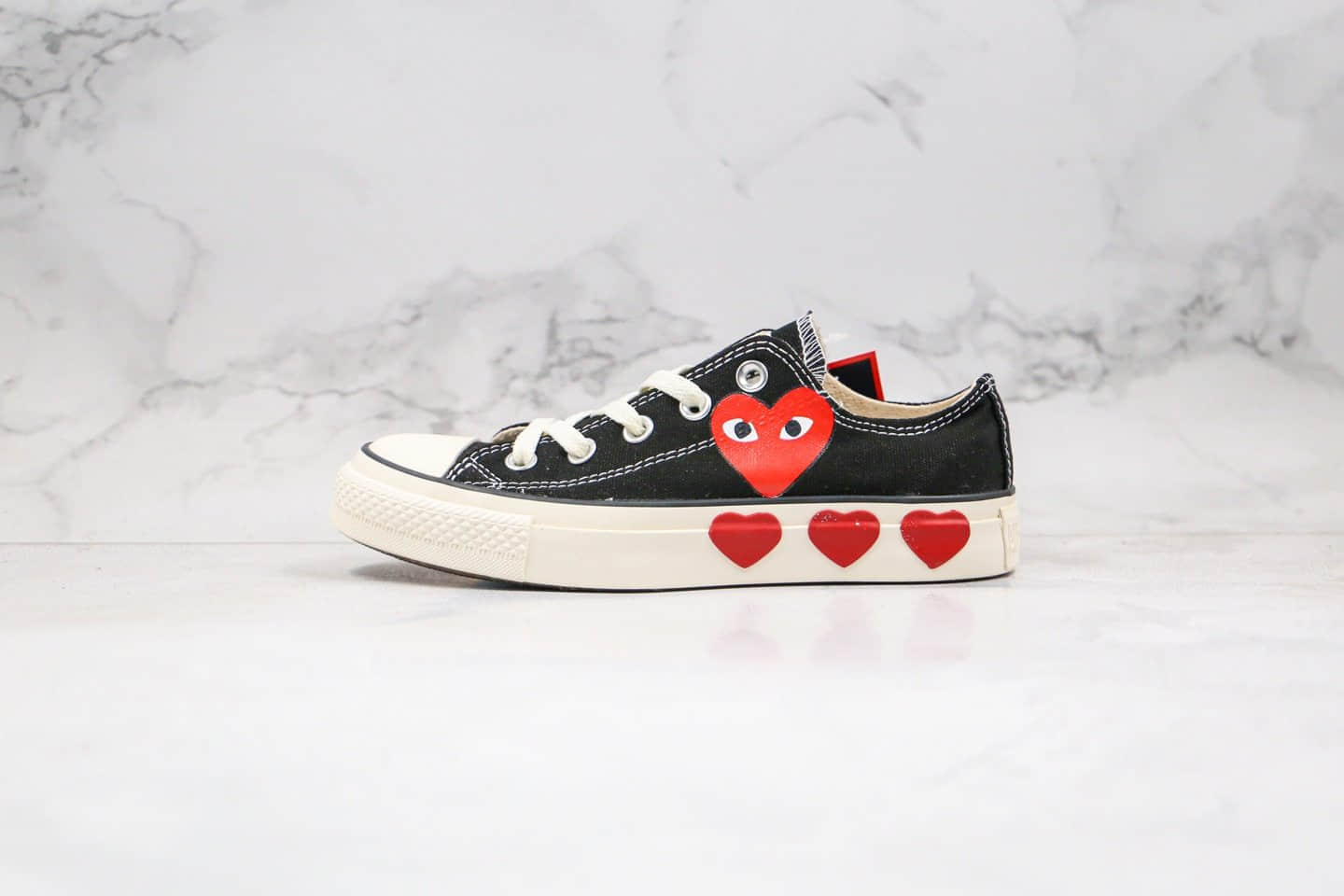 匡威Converse All Star x CDG PLAY公司级版本低帮川久保玲三心黑白色日版第三代原厂硫化大底原盒原标 货号：167806C