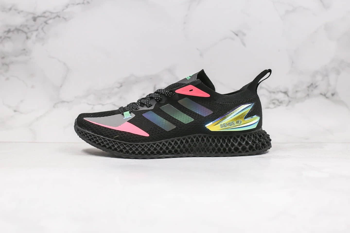 阿迪达斯Adidas Alphaedge 4D M纯原版本慢跑鞋变色龙黑粉炫彩配色原材一比一打造 货号:FW7091