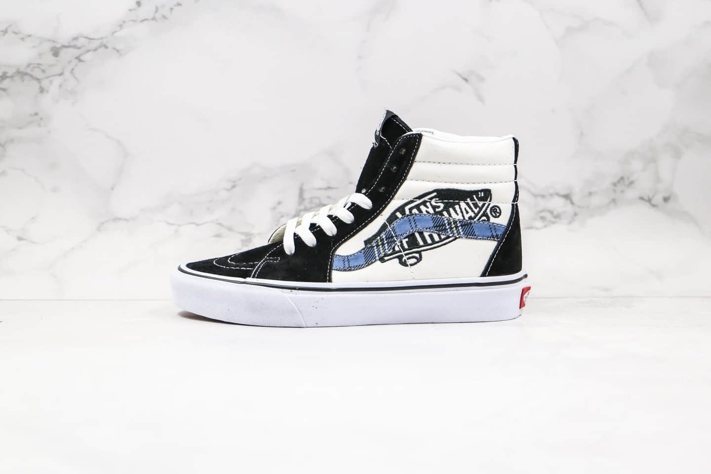 万斯Vans Sk8-Hi 2020款公司级版本高帮字母印花滑板图案黑白蓝色原厂硫化大底内置钢印 货号:VN0A391FTY9