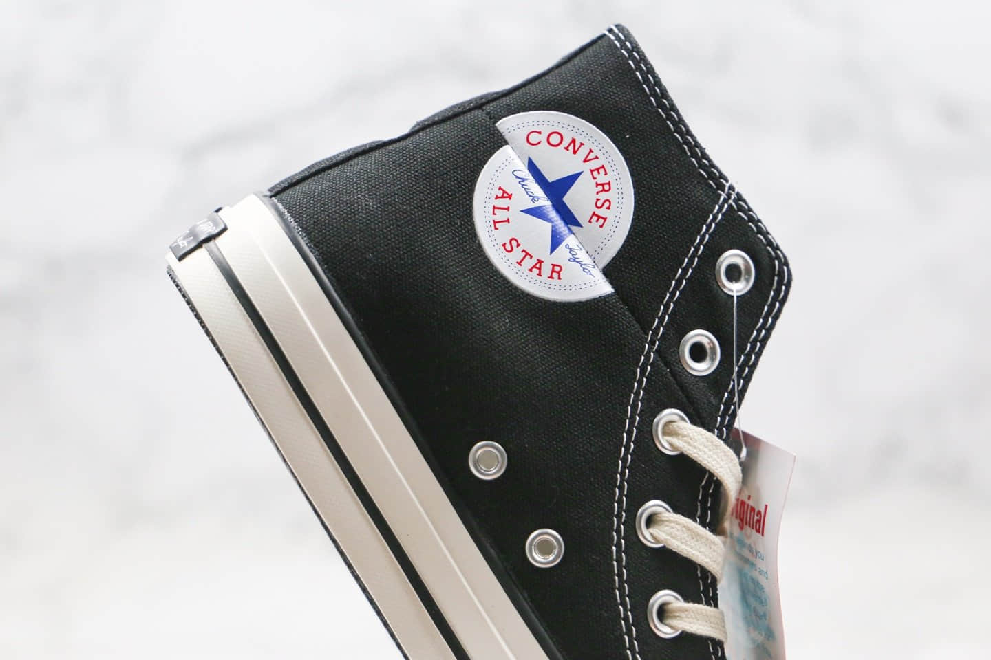 匡威Converse All Star 100周年限定款公司级版本分裂拼接标解析LOGO黑色高帮帆布鞋正确硅蓝PU软中底