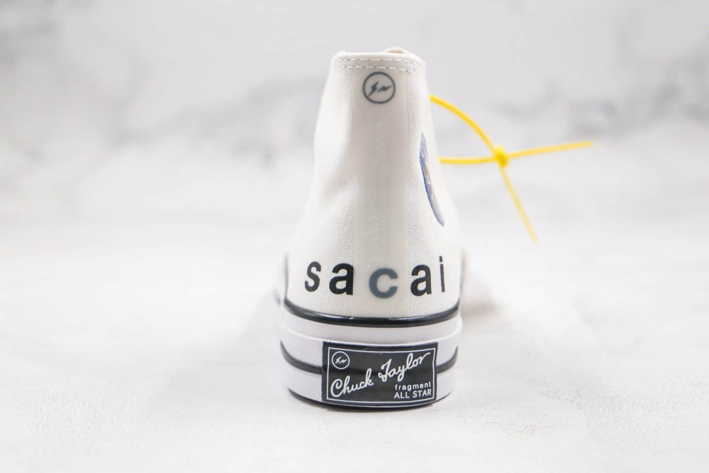 匡威Converse x Fragment Design x Sacai公司级版本三方联名款高帮白蓝色补丁铭牌缝线帆布鞋原厂硫化大底 货号：160329C