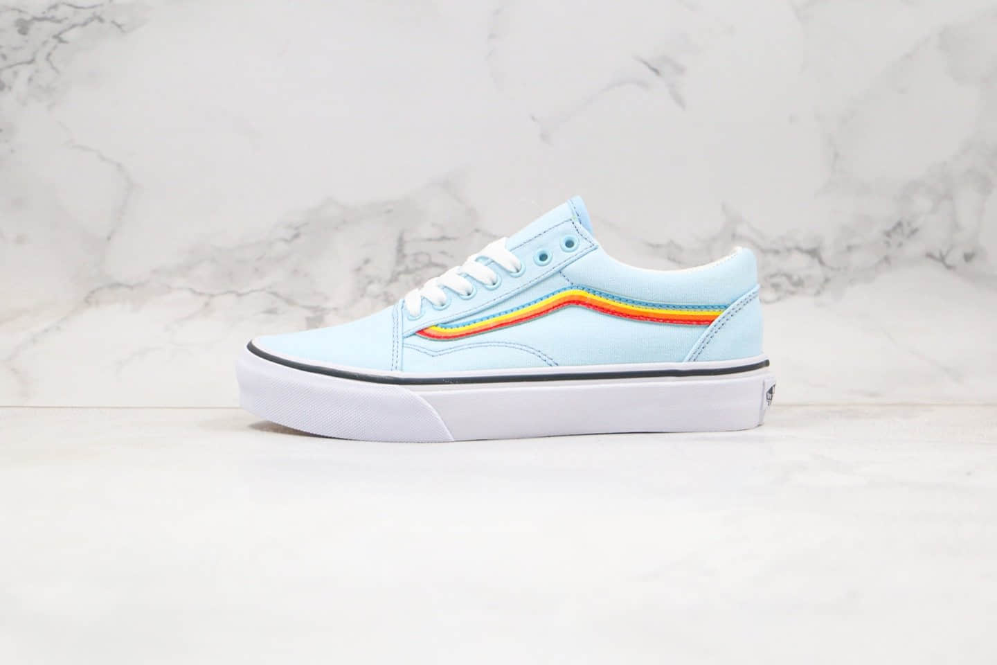 万斯Vans Old Skool公司级版本低帮薄荷彩虹浅蓝色硫化板鞋原盒原标原档案数据开发 货号：VNOA4U3BU4K