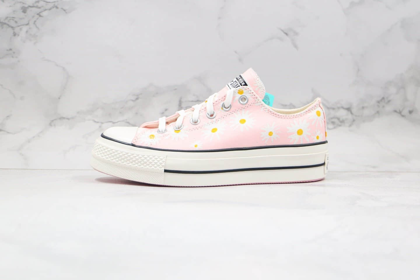 匡威Converse公司级版本低帮厚底小雏菊粉色小菊花增高帆布鞋原厂硫化大底 货号：568934C