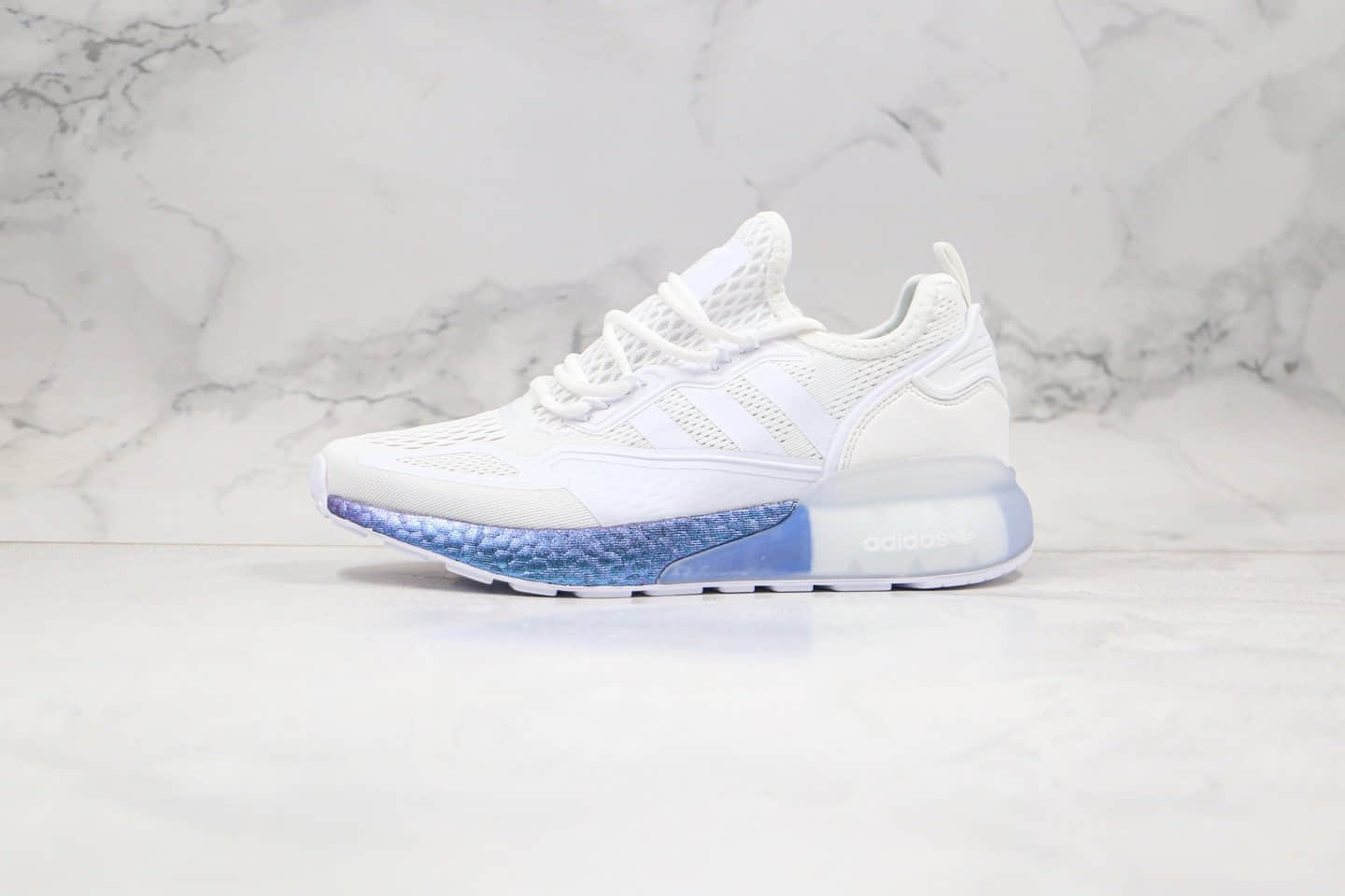 阿迪达斯Adidas Originals ZX 2K Boost纯原版本易烊千玺同款ZX 2K爆米花运动跑鞋白紫色原盒原标 货号：FV2928