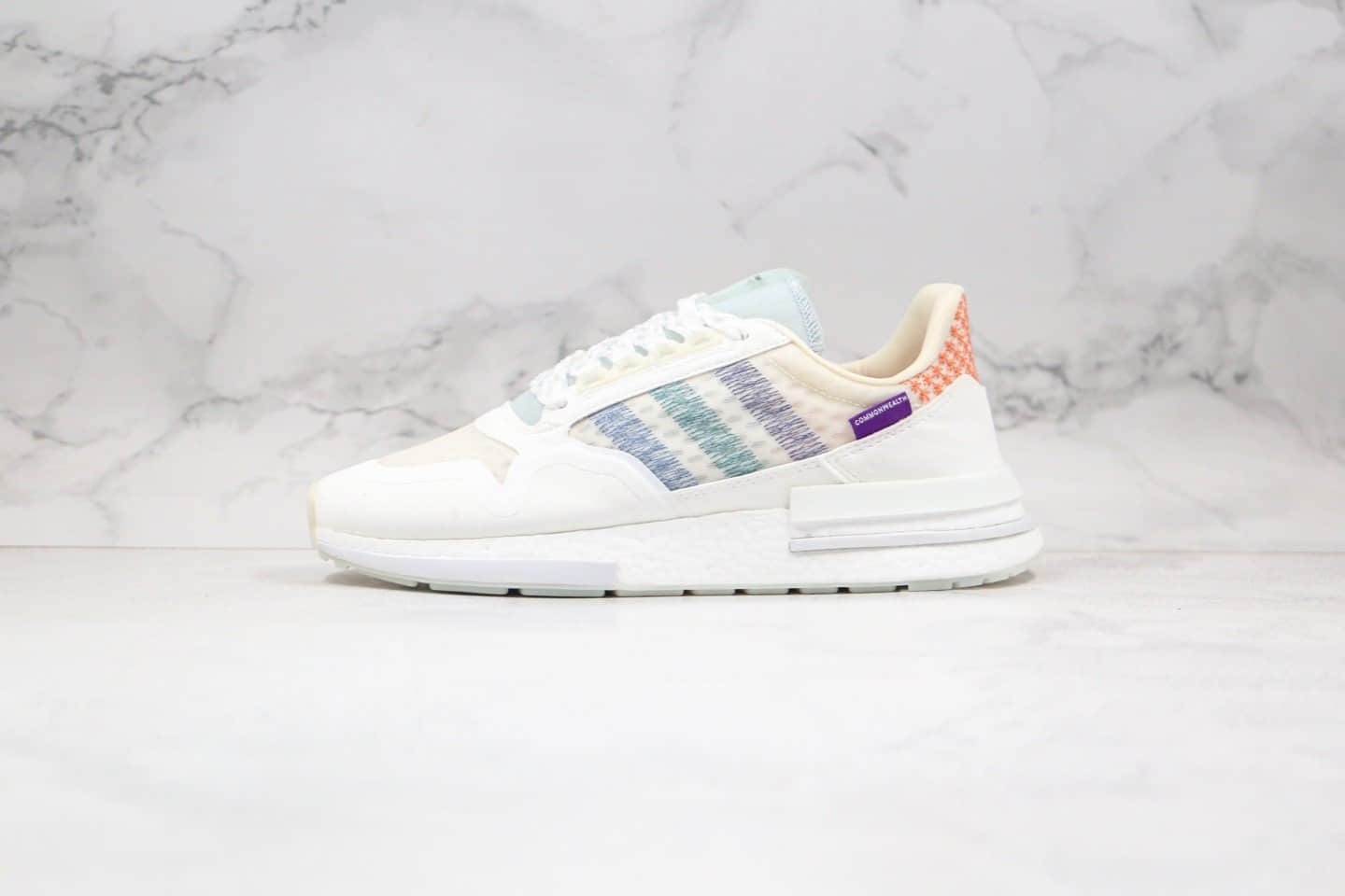 阿迪达斯Commonwealth x adidas Originals ZX500 RM boost纯原版本爆米花网纱慢跑鞋白彩虹真爆大底 货号:DB3510