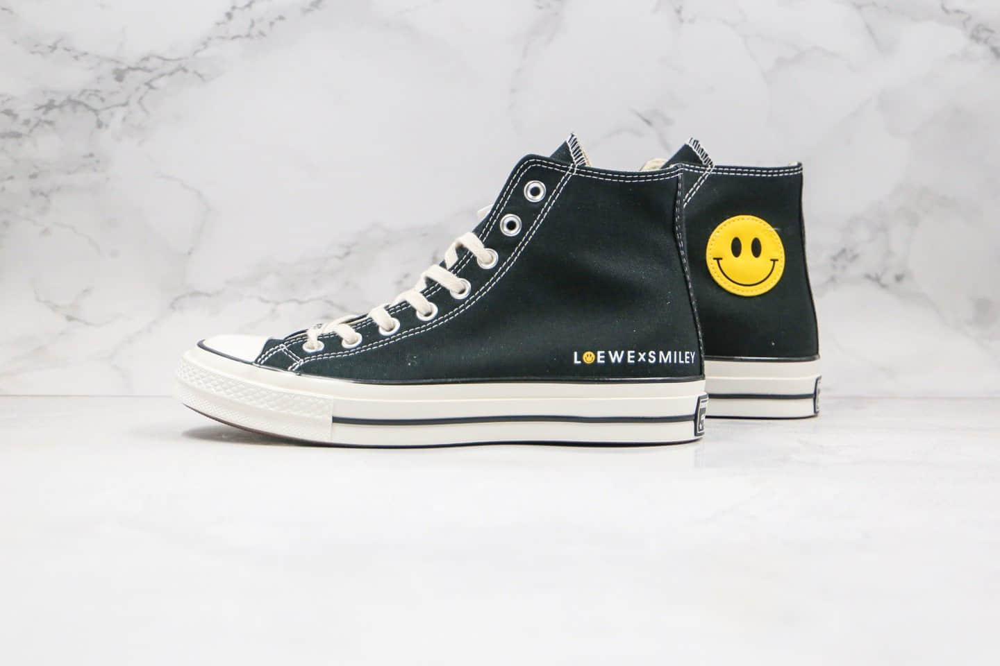 匡威Loewe x Smiley x Converse 1970S公司级版本罗意威笑脸联名高帮帆布鞋黑色蓝底双围条