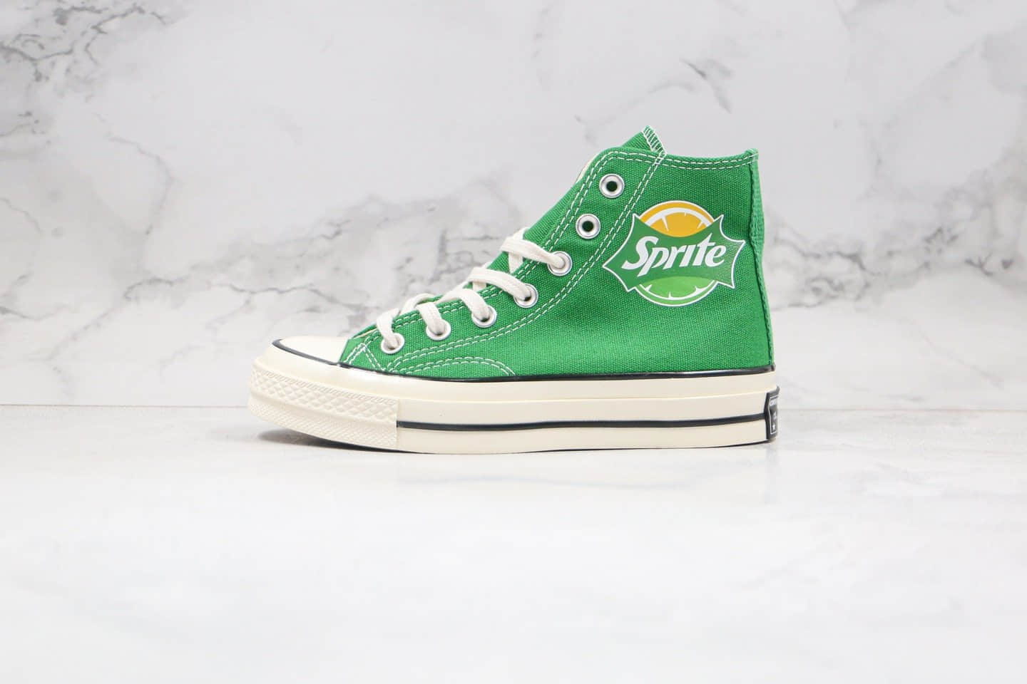 匡威Converse x Sprite公司级版本雪碧汽水联名款高帮绿色帆布鞋正确双围条PU硅蓝软中底 货号：188603C