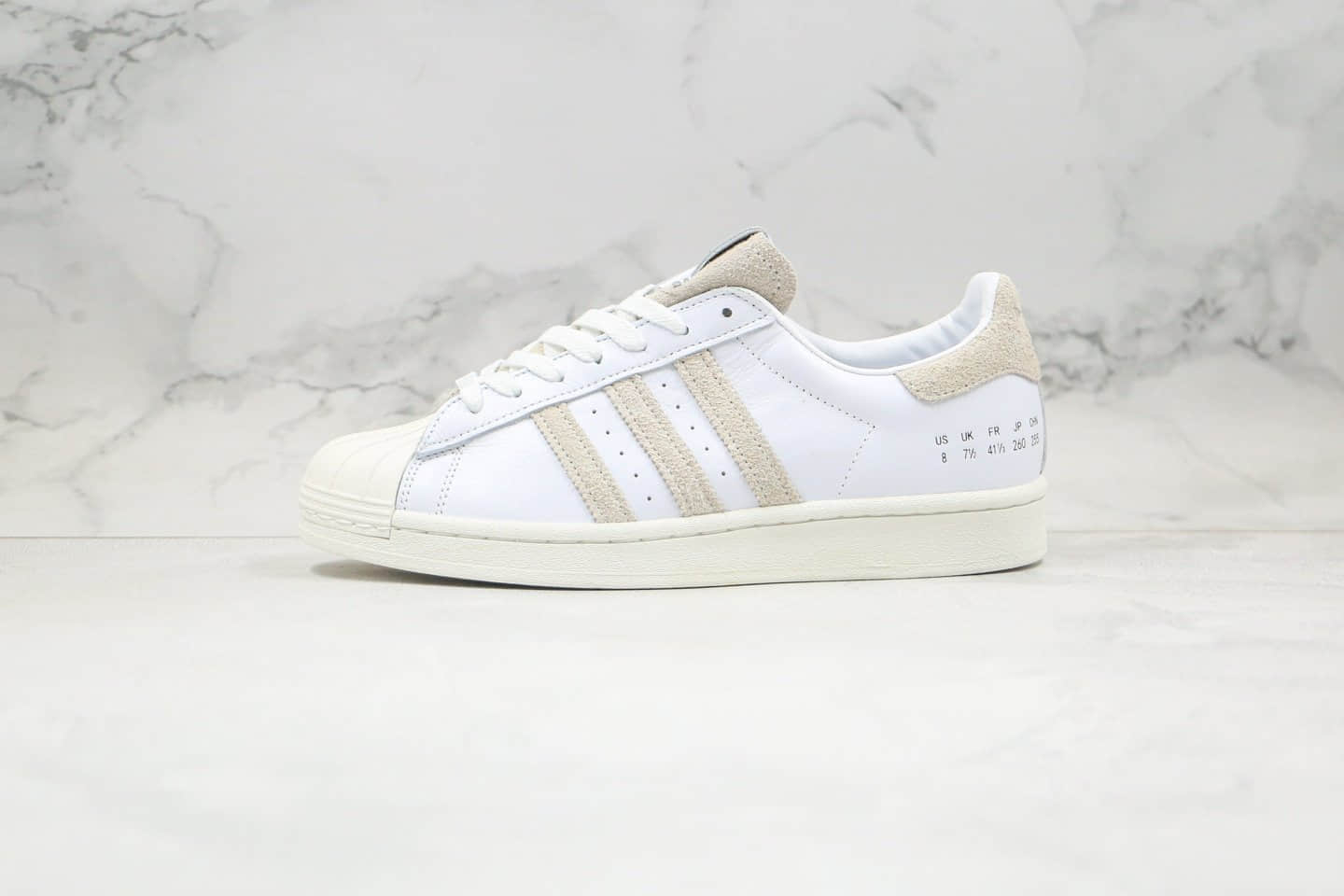阿迪达斯Adidas Originals Superstar Superstar纯原版本三叶草贝壳头50周年白水泥米白灰色板鞋原盒原标 货号：FY0038