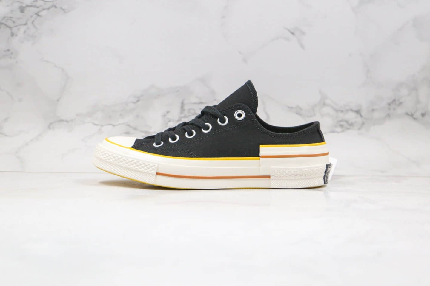 匡威Converse Chuck 70公司级版本低帮解构拼接撞色三围条黑白色帆布鞋原厂硫化大底正确硅蓝软中底 货号:568802C