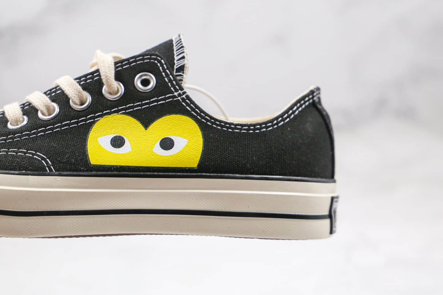 匡威Converse x CDG PLAY公司级版本川久保玲低帮第四代黑色帆布鞋黄色小爱心原厂硫化大底原盒原标